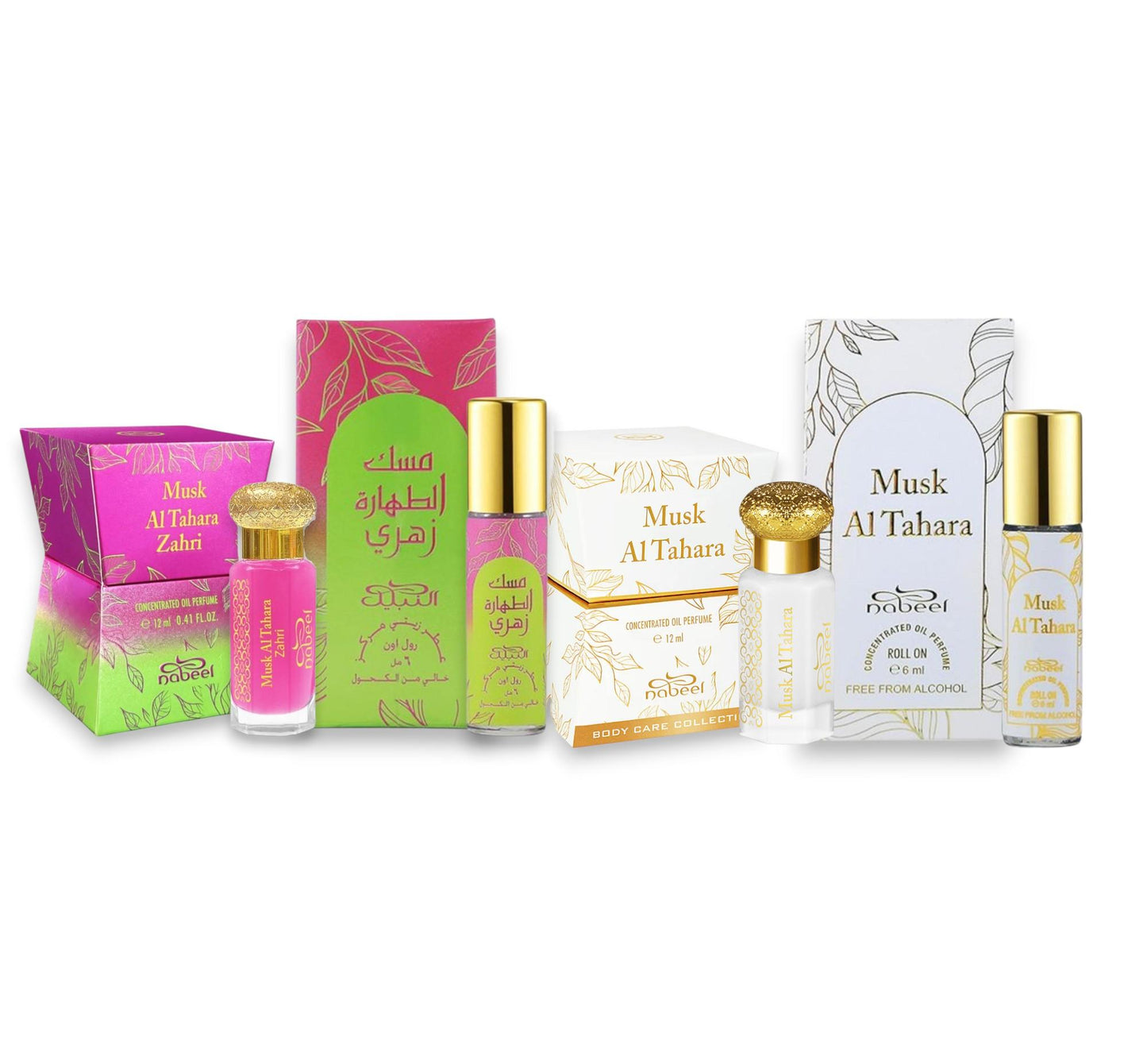 Nabeel Musk Al Tahara Bundle Pack - Concentrate Oil Set with Roll-On Oils, Zahri Variants, Rose Notes, White Musk, Violet & Powdery Accents - 6 ML to 12 ML Unisex Wear Fragrance (Single Item Options Available)