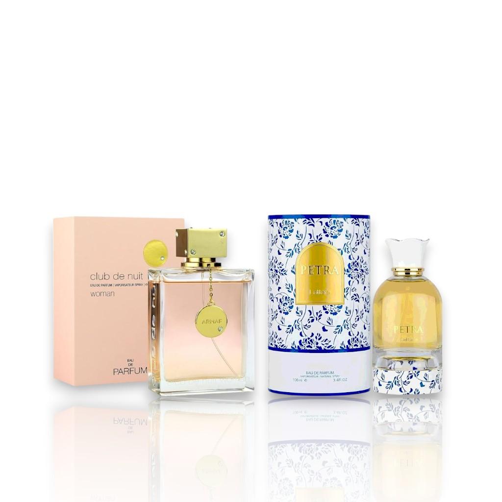 Lattafa Women's Petra & Club de Nuit Bundle Set, 3.4-3.6 fl oz EDP Spray, Elegant Fragrance with Sweet Vanilla, Citrus Floral Woody & Floral Scents Perfume