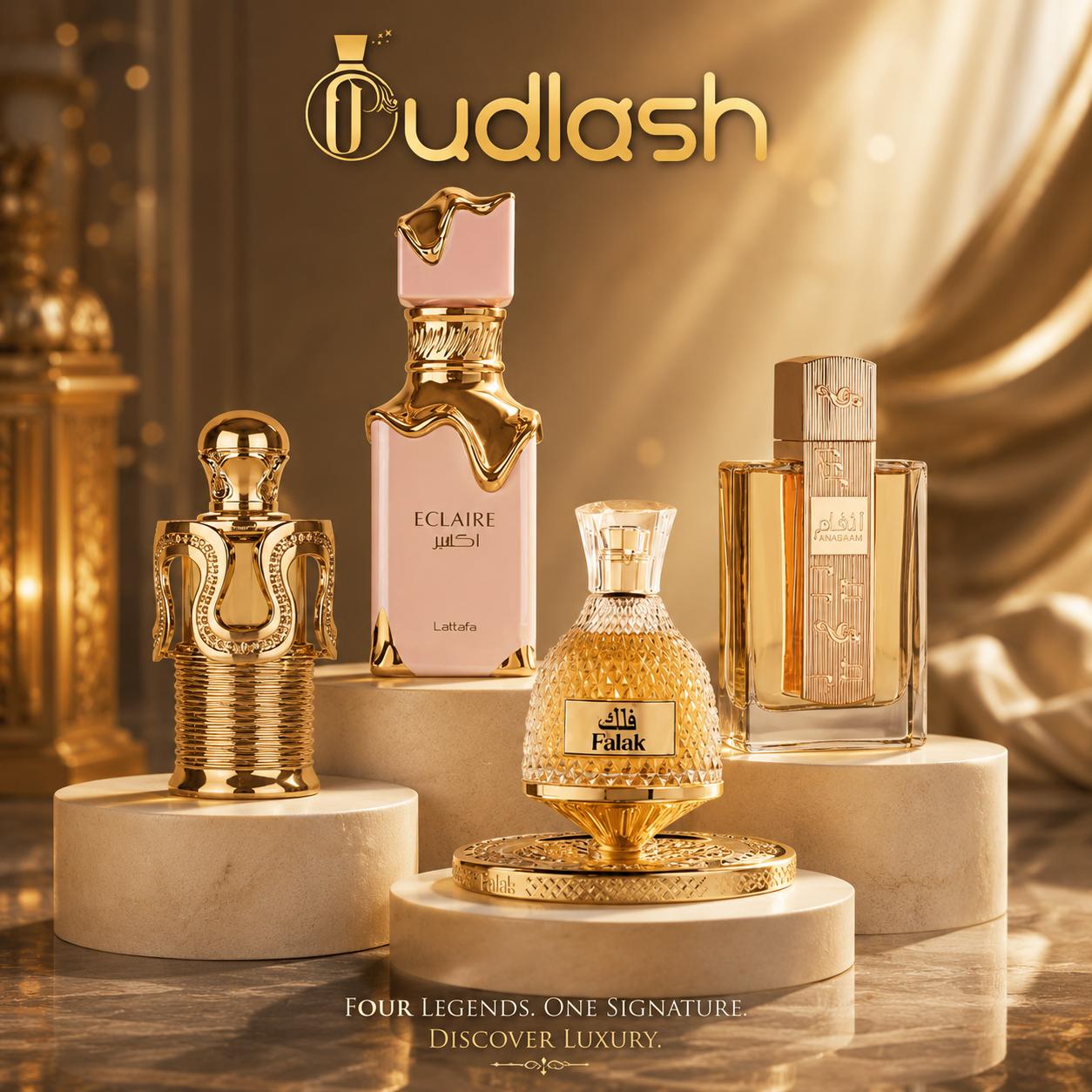 Lattafa Unisex Eau De Parfum & Concentrated Oil Perfume Bundle (Angham, Falak, Maitha, Eclaire) - Multi-Size 20-100ML Including 30ML, Sweet Mix Scent with Vanilla Base, Caramel & Powdery Notes
