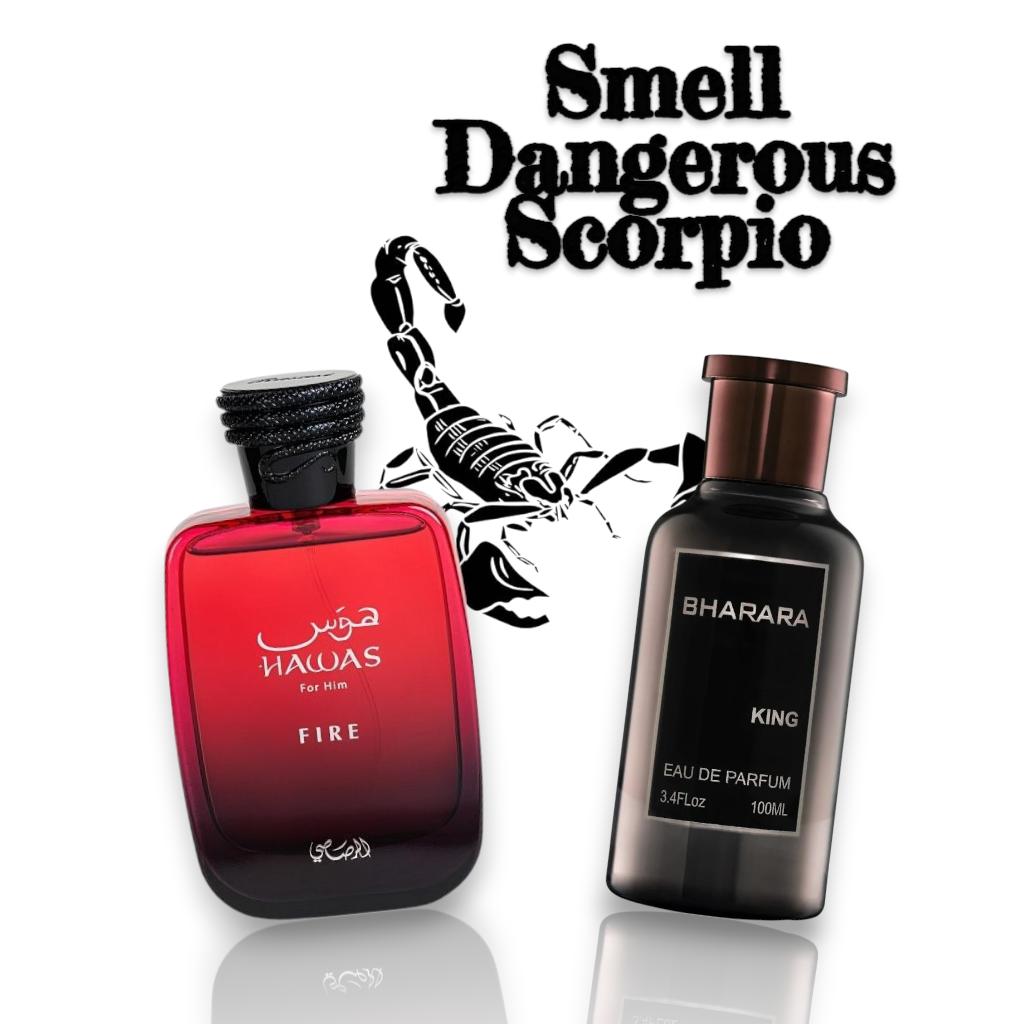 Rasasi SCORPIO Zodiac Multi-Pack Men's Intense Perfume Bundle - Hawas Fire + Bharara King Alcohol Base Eau De Parfum, 100 ML-3.4 oz, Spicy-Citrus, Sweet & Citrus Woody Musk Notes