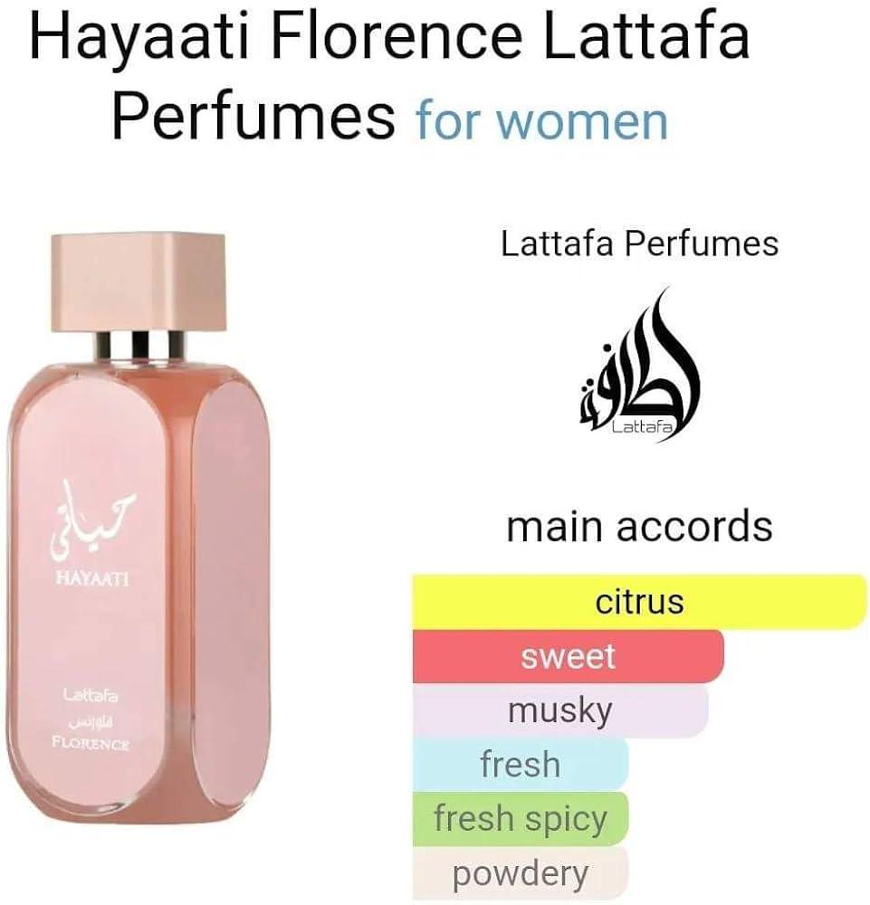 Lattafa Perfumes Hayaati Florence Women's Eau de Parfum 3.4 Oz (100ML) - Grapefruit, Citric, Vanilla