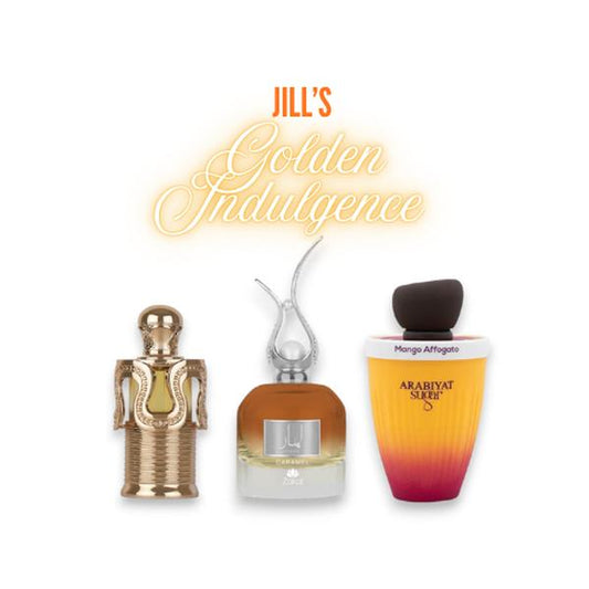 Jill’s Golden Indulgence Trio Multi-Pack Bundle: Maitha, Lamar Caramel, Mango Affogato Scents, Eau De Parfum (EDP) + Concentrated Oil, Caramel-Sweet & Vanilla Notes, Unisex Fragrance