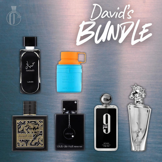David Bundle | Club De Nuit Man + Maahir Legacy + Odyssey Mandarin + Qaed Black + 9pm Man + Hayaati Black | Unisex Fragrance | 100 ML | Eau De Parfum | Wild Lavender - Orange Blossom & Tonka Bean Notes