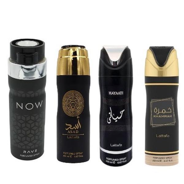 Lattafa Perfumes | 4 pc Men's Body Spray (Bundle Set) [200 ml each] Rave - Asad - Khamrah - Hayaati