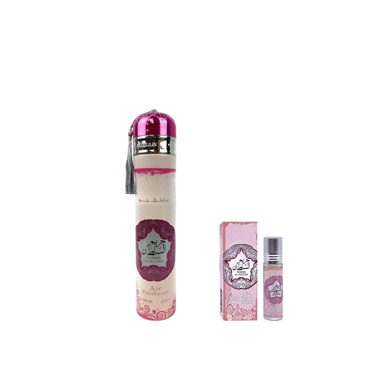 ard-al-zaafaran-perfumes-hareem-al-sultan-air-freshener-roll-oil-bundle-300-ml-spray-10-ml-roll-aroma-floral-apples-dark-chocolate