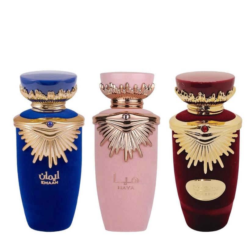 Lattafa EDP Fragrance Multi-Pack - Haya, Emaan, Sakeena Bundle, Alcohol Base, Women's, 3.4 oz Per Bottle, Floral-Citrus-Sweet Scent