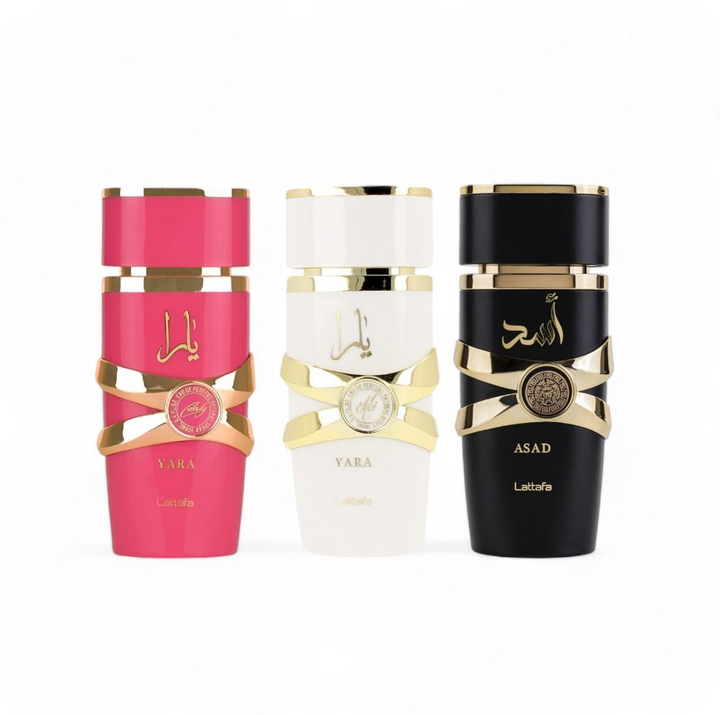 Lattafa Perfumes | Yara Candy + Yara Moi + Asad | 3.4 oz Per Bottle | His & Her's Bundle | Eau de Parfum