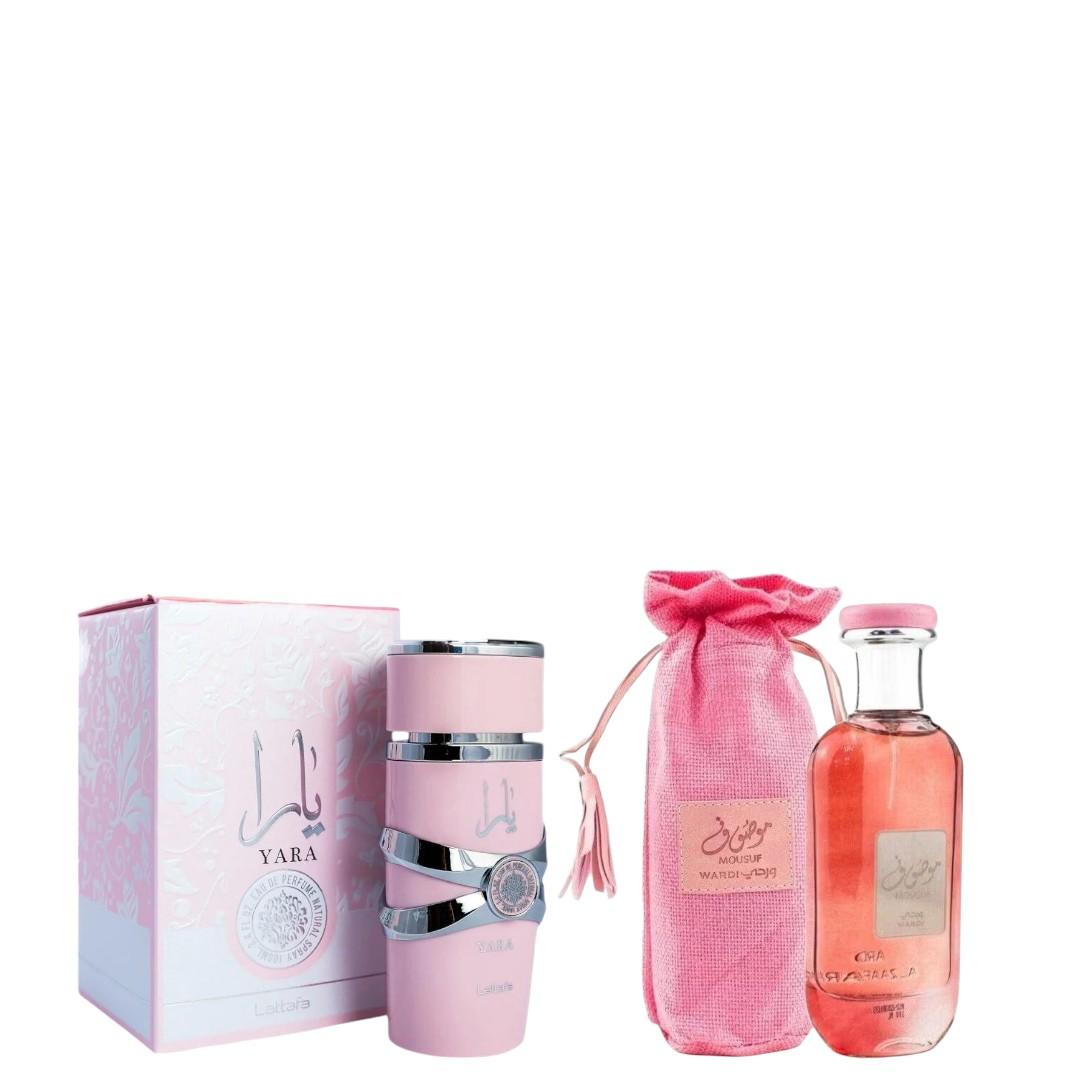 Lattafa Yara Pink & Mousuf Wardi Fragrances Bundle, 3.4 oz Per Bottle, Women's Fruity-Floral-Citrus Perfumes with Vanilla, Musky, Rose Notes, Ideal for Daily Wear