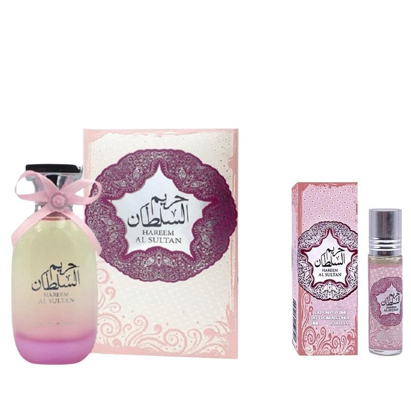 Ard Al Zaafaran Hareem Al Sultan EDP Perfume Bundle Set - 3.4 oz Bottle + 10 ml Roll-On Oil, Floral-Vanilla Fresh Aroma, Unisex Daily Wear Perfume Gift