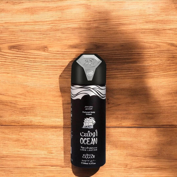 Nabeel | Nabeel Ocean Unisex Body Spray - 200ml | Black and Silver Can Body Spray | Mandarin - Pink Pepper - Lemon Body Care Daily Fragrance Gentle