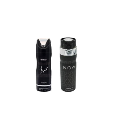 Lattafa | Perfumes Men's Gift Set | Body Spray Bundle Set [ Rave Now Black & Hayaati ] - 200ml Each Can