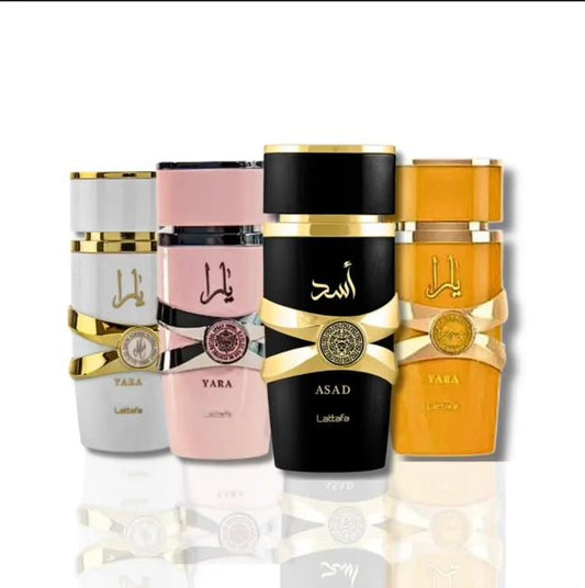 Lattafa Perfumes | [4 Pack Bundle] Asad, Yara Tous, Yara Moi & Yara EDP - 3.4 OZ Each. His & Hers bundle. Fragrance Scent, Perfume For Sale, Alcohol Base
