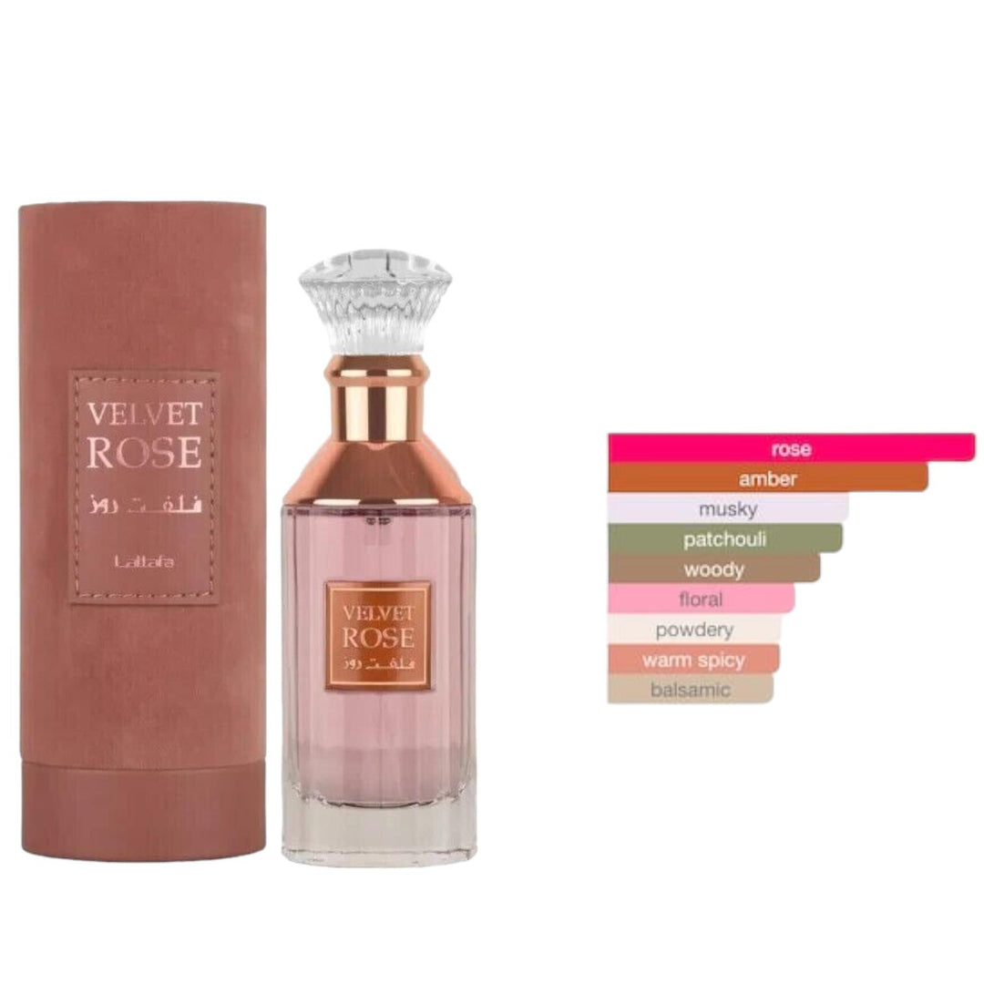 Lattafa Perfumes | Velvet Rose - Womens Eau de Parfum - 3.4 oz (100 ml) Rose - Amber - Musky - Patchouli