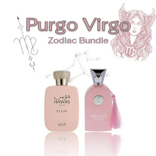 Rasasi Purgo Virgo VIRGO Zodiac Multi-Pack Bundle - Delilah + Hawas Eclat Refined Eau De Parfum, Perfectionist Women's Fragrance, 100 ML-3.4 oz, Fruity Jasmine Musk Notes