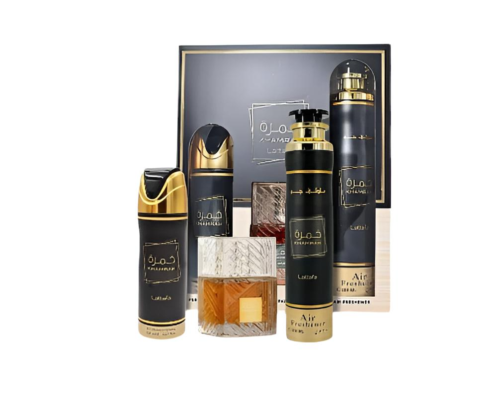 Lattafa Perfumes | Khamrah + Body Spray + Air Freshener 3-Piece Gift Set | Unisex Fragrance | 3.4 oz Bottle | 200-300ml Can |