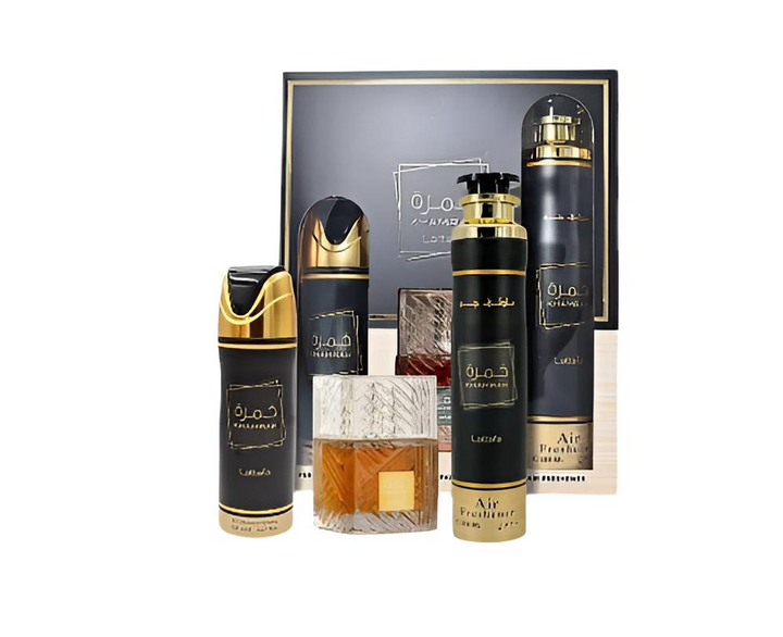 Lattafa Perfumes | Khamrah + Body Spray + Air Freshener 3-Piece Gift Set | Unisex Fragrance | 3.4 oz Bottle | 200-300ml Can |