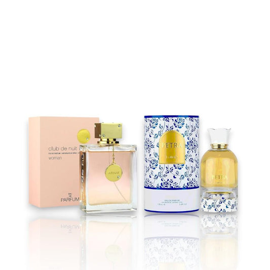 Lattafa Women's Petra & Club de Nuit Bundle Set, 3.4-3.6 fl oz EDP Spray, Elegant Fragrance with Sweet Vanilla, Citrus Floral Woody & Floral Scents Perfume