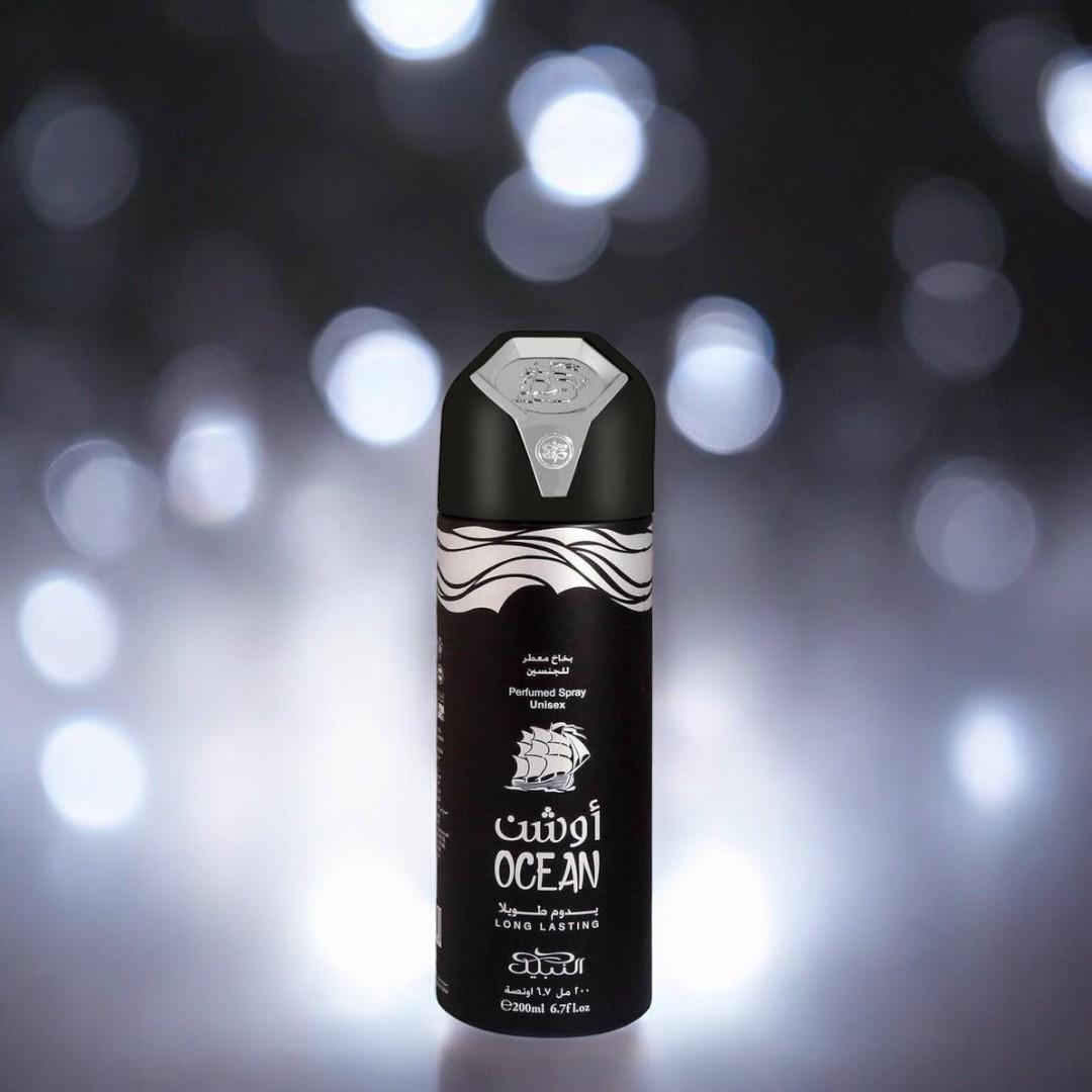 Nabeel | Nabeel Ocean Unisex Body Spray - 200ml | Black and Silver Can Body Spray | Mandarin - Pink Pepper - Lemon Body Care Daily Fragrance Gentle