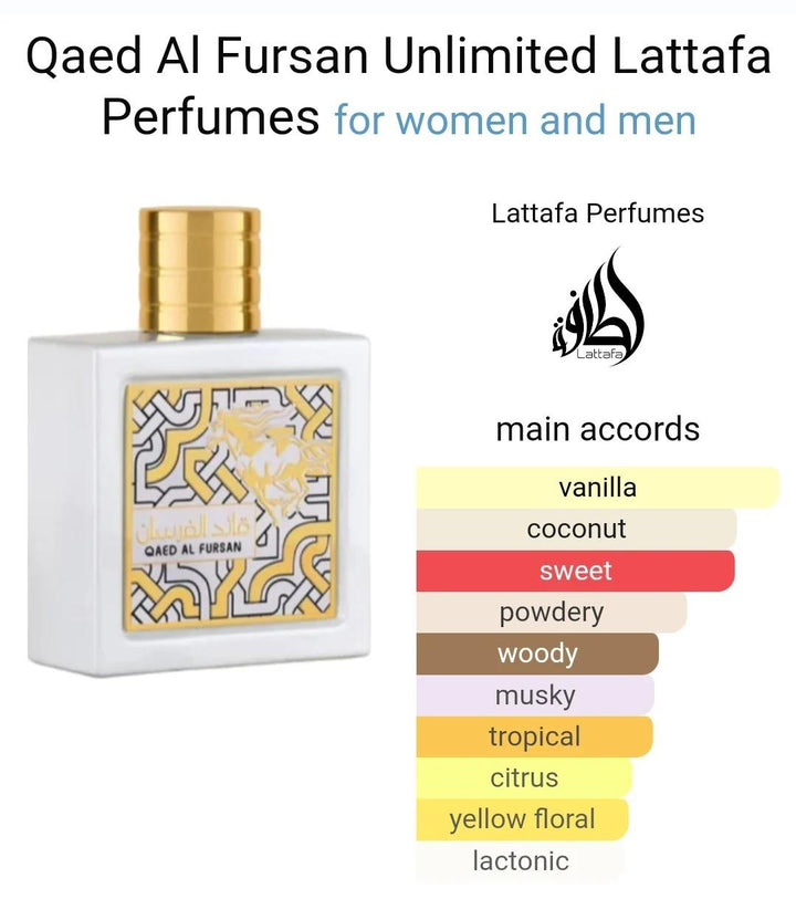 Lattafa Pefumes | Qaed Al Fursan Unlimited - Unisex fragrance - 3.4 oz - Vanilla - Coconut - Sweet - Powdery