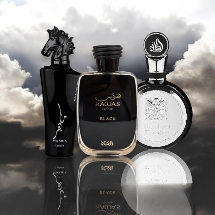 Lattafa | Fakhar man + Hawas Black + Maahir Black 3-piece Men's Fragrance Multipack | Main Accords: woody