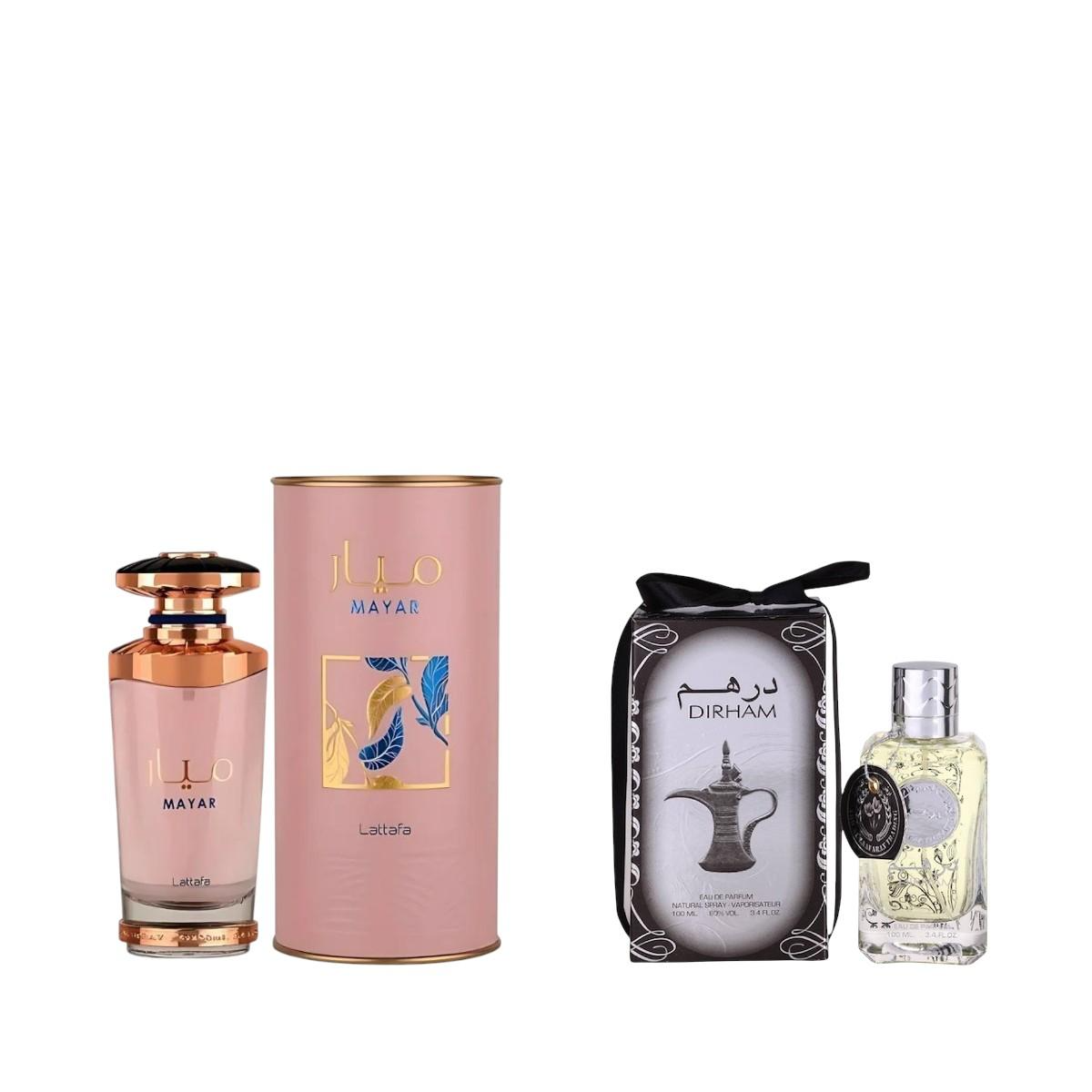 lattafa-ard-al-zaafaran-perfumes-mayar-dirham-bundle-unisex-3-4-oz-per-bottle-fruity-rose-citrus-aromatic