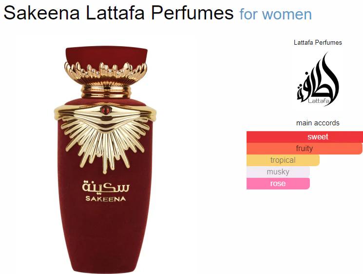 Lattafa Perfumes Sakeena Eau De Parfum for Women - Citrus, Fruity, Floral, Woody Accords
