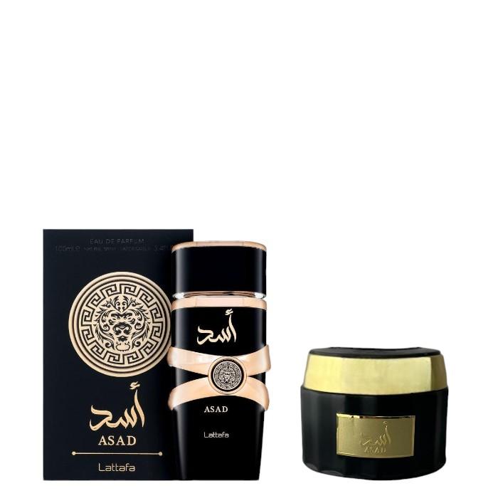 Lattafa Aromatic Fruity Fragrance Bundle Set, Unisex Asad Perfume & Asad Incense, 3.4 fl oz Highly Scented Bottle, Bold Blend of Black Pepper-Pineapple-Coffee-Patchouli