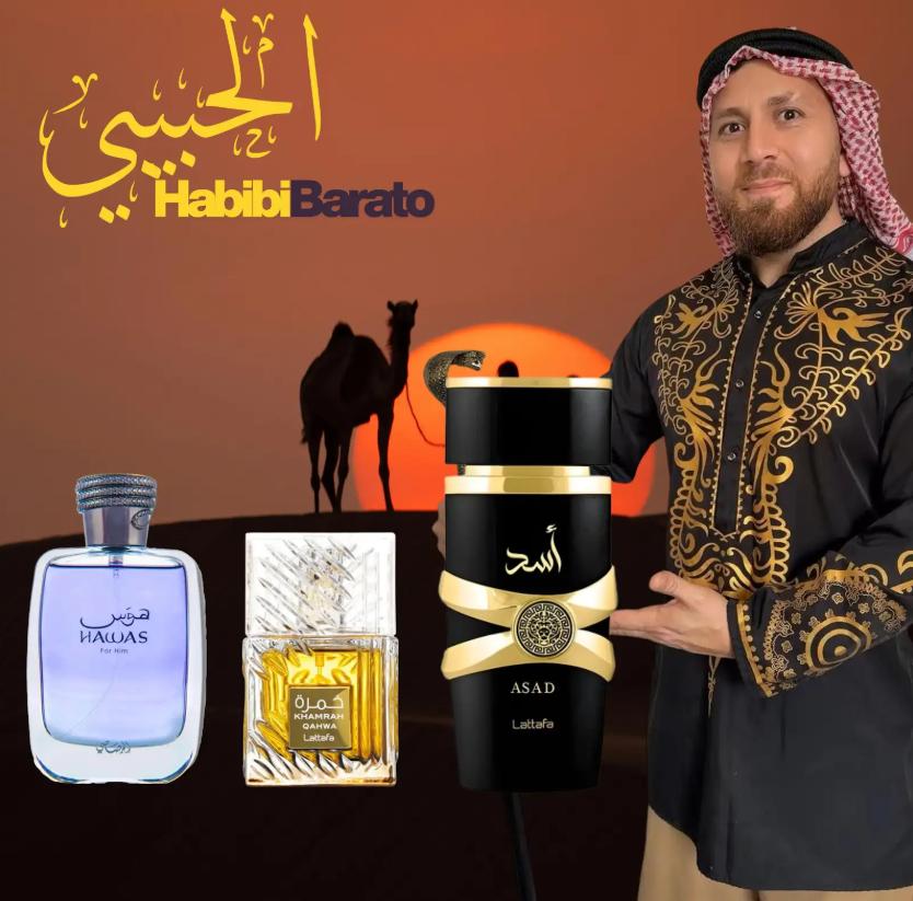 El Habibi Barato Bundle - Multi-Pack Unisex Wear Eau De Parfum Bundle - Hawas Him, Khamrah Qahwa, Asad (100 ML Each, Alcohol-Based) with Fresh Bergamot, Cinnamon, Black Pepper Notes
