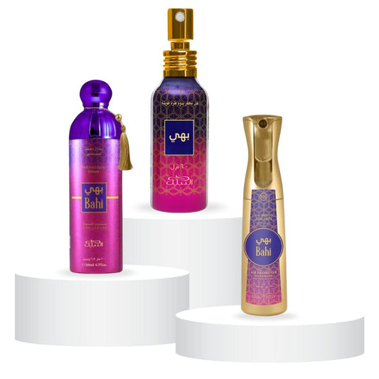 Nabeel Bahi Unisex Fragrance Bundle - 60ML Perfume Body Spray (Spray on Skin), 320ML Perfume Gel, Water-Based Air Freshener, Bergamot-Vanilla & Praline Notes, for Everyday Use
